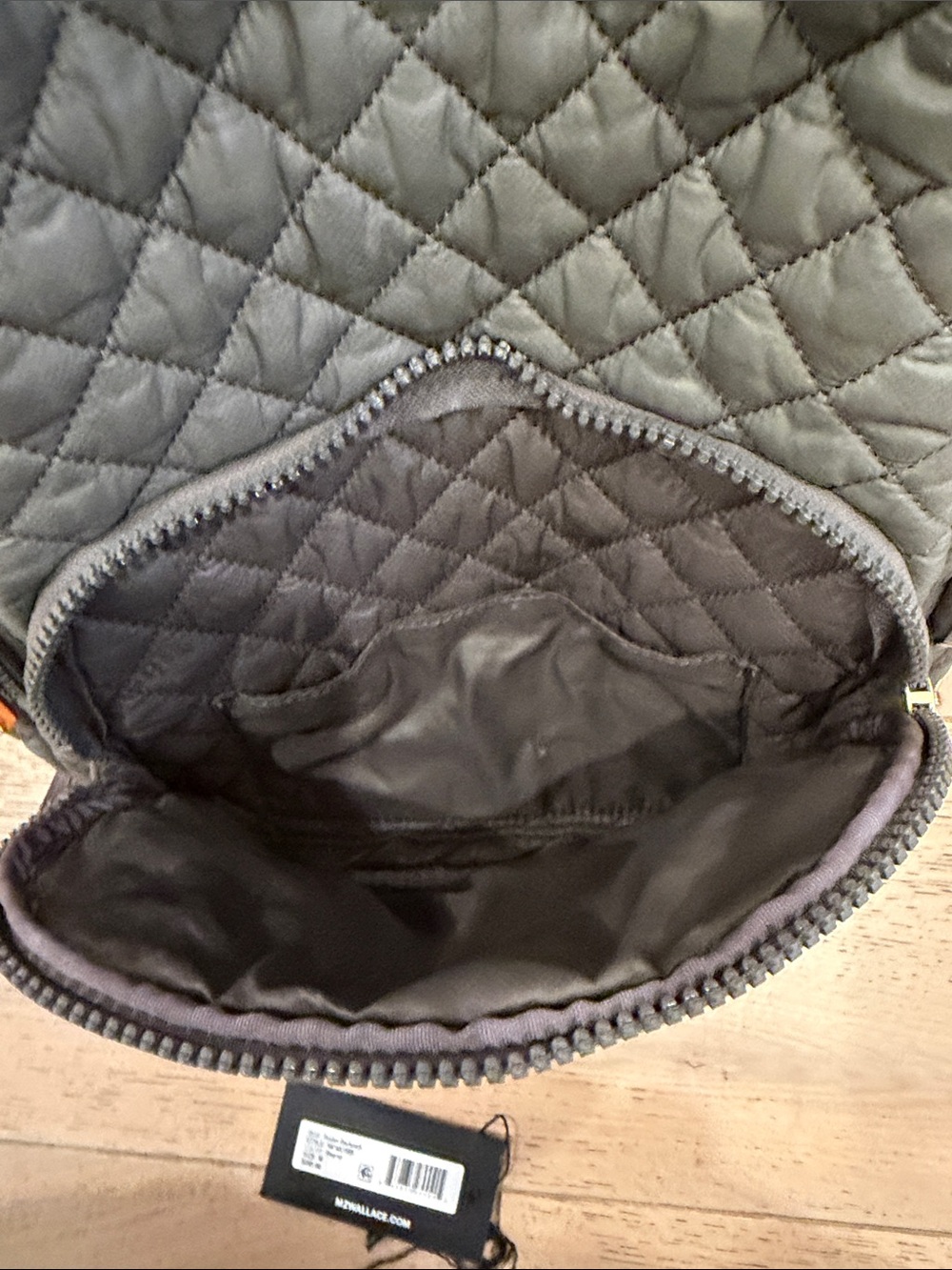 MZ Wallace Quilted Olive Backpack with Tan Accents - Picture 2 of 6